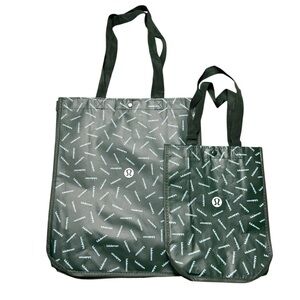 2 Lululemon Dark Green Reusable Tote Bags New
